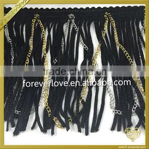 2016 Fashion Design Black Tassel Fringe With Chain Trimming FT-014 thumbnail-3