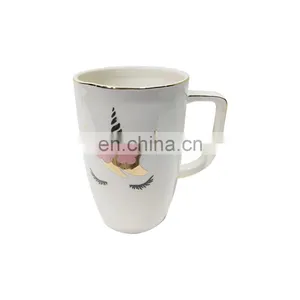 Custom Logo Made Unicorn Nordic Style Gold Rim Ceramic Coffee Mug With Decal thumbnail-1