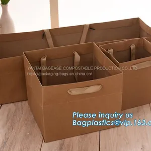 Flower Carrier Bag for Gift, Paper Bag for Carry Flower,Waterproof White Kraft Paper Flower Bag for Packing With Ribbon thumbnail-4