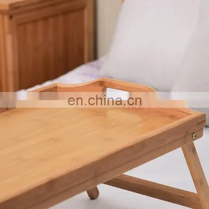 Eco-friendly Foldable Bamboo Bed Tray Wooden Decorative Coffee Table for Serving Laptop Tea Tray With Handles thumbnail-1