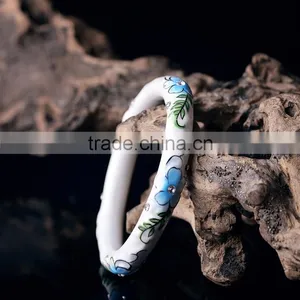 Czech Diamond Paved Enamel Famille Rose Porcelain Totoal Glazed Bangle Ceramic Clay Bracelet thumbnail-1