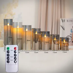 Holiday Swaying Flicking Flame Decorative Glass Battery Remote Control Christmas LED Candle Light Cylindrical Pillar Candles thumbnail-2