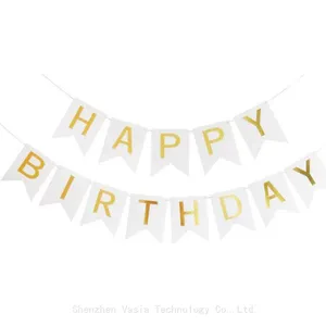 Pink Blue Birthday Banners Shimmering Gold Letters Fishtail for Party Wall Decor thumbnail-1