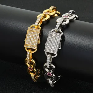 Women's Hip Hop Diamond Bracelet Gold Plated Pink Zircon Infinity Link Chain Elastic Clasp Chain Bracelet Jewelry for Gift thumbnail-1