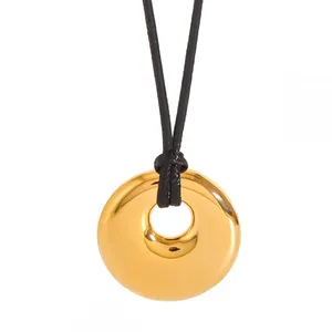 Custom Round Stainless Steel Rhinestone Charm Necklace With 18K Gold Plating thumbnail-1