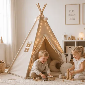 Indoor Teepee Tent for Kids With Stars Led Lights - Pop-Up Playhouse for Boys and Girls thumbnail-3
