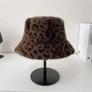 Leopard Print Faux Fur Bucket Hat thumbnail-3