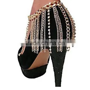 2 Pieces of Goldtone Adjustable Heel Chain With Multiple Iced Out Tassels and Links thumbnail-1