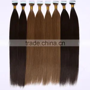 Cuticle Silky Mongolia Malaysia Peruvian Russian European Indian Brazilian PU Skin Weft Remy Tape Hair thumbnail-1