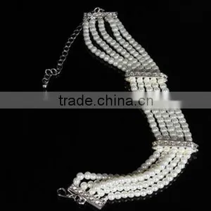 Fashion Pearl Charm Bead Bracelet Rhinestone Layers Bracelet Wholesale thumbnail-3