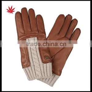 2016 Hot Selling Womens Genuine Leather Gloves With Creamy-white Knitted Wrist thumbnail-1