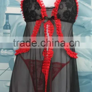 OEM Sexy Open Transparent Black -red Sleeping Dress,babydoll Lingerie thumbnail-1