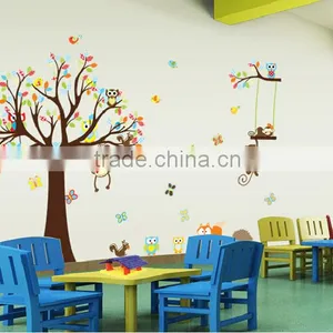 Jungle Zoo Animal Girafee, Elephant, Lion, Zebra and Monkey Having Party on Tree Monkey Wall Decal Owl Zoo Wall Decal thumbnail-3
