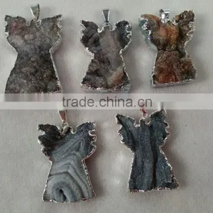 Natural Angel Shape Agate Druzy Quartz Pendant Plated Edge for Jewelry Decoration thumbnail-1