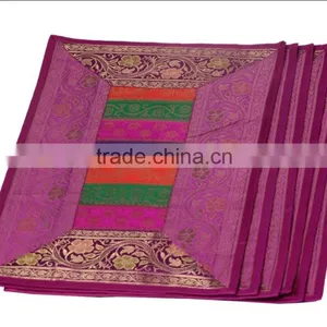 Indian Silk Table Runner With 6 Place Mats & 6 Coaster in Pink Color Size 16*62 thumbnail-4