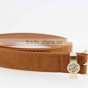 Women's Plain Brown PU Leather Belt With Rhinestone Buckle thumbnail-3