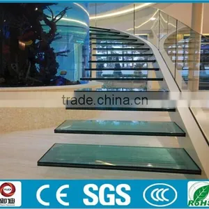 Indoor Hidden Stringer Wrought Iron Laminated Glass Stairs ,YUDI, YD-BF101 thumbnail-3