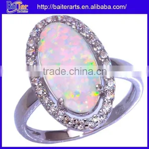 NEW Halo Set Zirconia White Fire Opal Gemstone Ring 925 Silver Silver Opal Ring With Opal Stone thumbnail-2