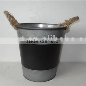 Round Metal Pot With Rope Handle and Blackboard Inset thumbnail-1