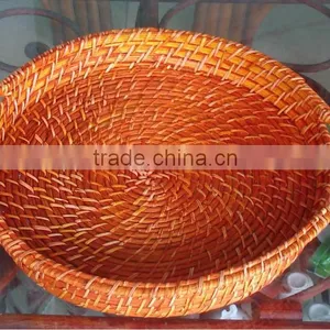 Gift Craft Bamboo Woven Round Tray, Orange Rattan Tray thumbnail-1