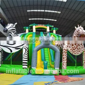 2016 New Design Inflatable Jungle Animals Bouncers House Slide Inflatable Zebra Slide Elephant Slide Giraffe Slide Quality Choice thumbnail-1