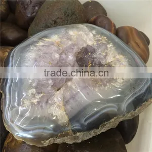 Natural Agate Light Purple Amethyst Geode Crystal Stones thumbnail-3