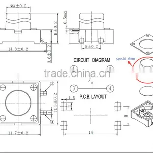 12X12 SMD Tact Switch With Special Stem, Pushbutton Switch, Tactile Switch thumbnail-2