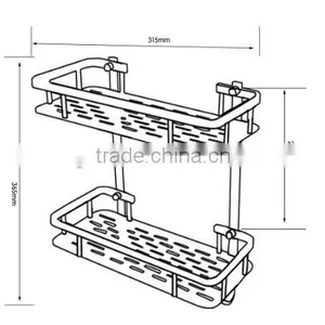 Silver Wall Mounted Bathroom Aluminum Storage Shelf Basket With Hooks thumbnail-3