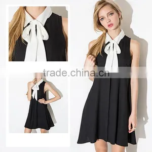 Women Crew Neck Short Sleeve Black Tank Mini Dress thumbnail-5