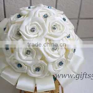 Elegant White Wedding Bridal Bouquet With Blue Ctrystal Wholesale thumbnail-2
