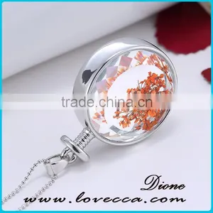 Silver Color Plating Glass Dried Flower Necklace thumbnail-3