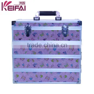 Personalized Lockable Hardshell Pink Makeup Boxes With Compartments thumbnail-1