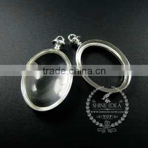 30*40mm Silver Plated Alloy Oval Photo Frame Glass Pendant Charm DIY Bezel Setting With Glass Tray Jewelry Supplies 1820286 thumbnail-1