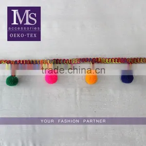 Fashional Design 5cm Width Corchet Cotton Rainbow Pom Pom for Garment thumbnail-1