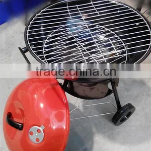 Red Oval Protable Charcoal Bbq Grill Metal With Wheel Outdoor thumbnail-3