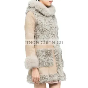 Popular Women Sheepskin Winter Hooded Coat With Fox Fur thumbnail-3