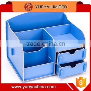 DIY Wooden DeskTop Cosmetic Storage Case With 2 Drawers/Office Desk Organizer Stuff Holder-Blue thumbnail-1
