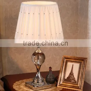 Silver Electroplate Metal K9 Clear Crystal Lamp Body Table Lamp With Fabric Lampshade thumbnail-2