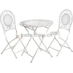 Folding Iron Garden Table and Chair Set in Cream thumbnail-1