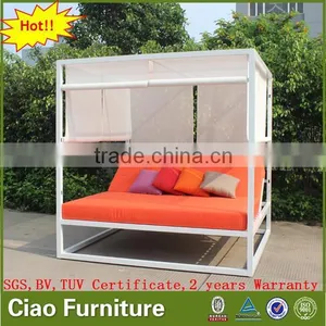Outdoor Furniture Aluminum Beach Sunbed With Sling Curtain thumbnail-3