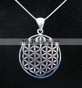 Silver Flower of Life Pendant, Flower of Life Earring thumbnail-1