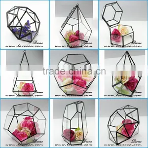 Factory Price Gold Black Metal Frame Geometric Glass Terrarium Wholesale thumbnail-1