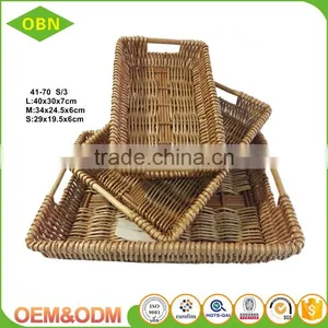 Cheap Wholesale Set 3 Handmade Natural Flat Trays Rattan Wicker Fruits Bread Basket thumbnail-4