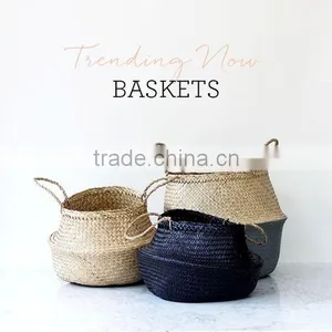 Black Seagrass Storage Basket/ Belly Seagrass Baskets for Home Decor thumbnail-1