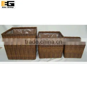 Square Dark Brown Plastic Rattan Basket thumbnail-1