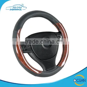 13 Inch Genuine Leather Wood Grain Car Steering Wheel Cover thumbnail-1