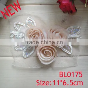 New Design Handmade Beautiful Dress Chiffon Lace Fabric Flower Applique thumbnail-1