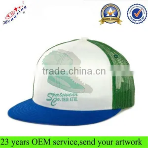 High Quality 6 Panel Custom Mesh Flat Brim Screen Printed Trucker Hats thumbnail-1