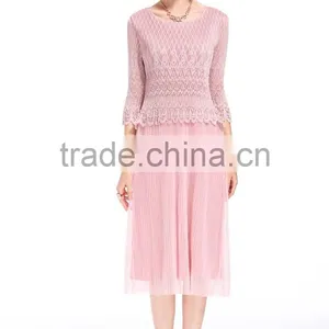 Ladies Compression 3/4 Transparent Lace Sleeve Slim Long Dress thumbnail-2
