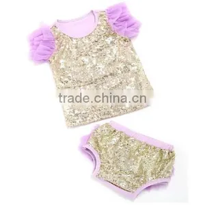 2017 Wholesale Children Boutique Clothing Baby Clothes Wear In Fall , High Quality Sequin Baby Shiny Outfits thumbnail-6